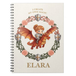 Whimsical Knight Flicka och Drakes Första Födelsed Anteckningsbok