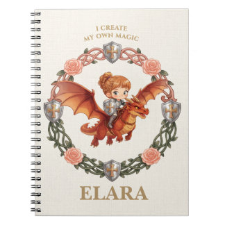 Whimsical Knight Flicka och Drakes Första Födelsed Anteckningsbok