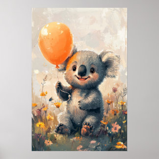 Whimsical Koala med Orange Balloon in Meadow Digi Poster