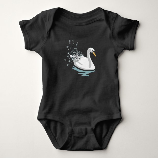 Whimsical konstnärlig vit svan Maskrosfrön T Shirt (Framsida)