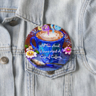Whimsical kopp kaffe Blommig Personlig Knapp