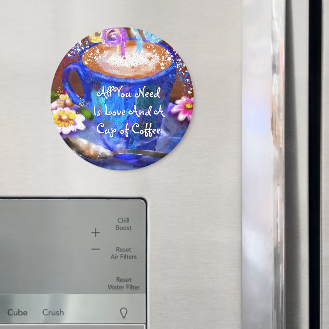 Whimsical kopp kaffe Blommig Personlig Magnet (In Situ (Fridge))
