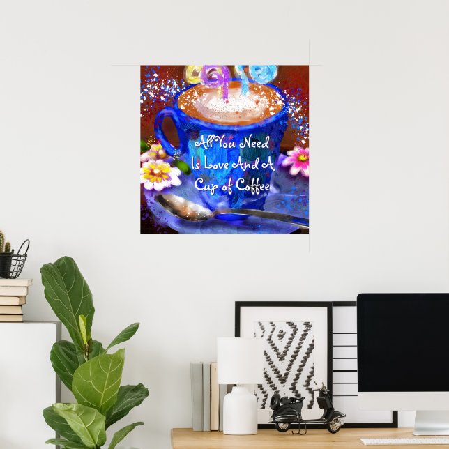 Whimsical kopp kaffe Blommig Personlig Poster (Hemmakontoret)