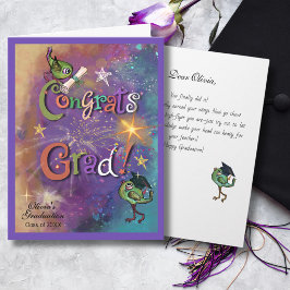 Whimsical Kosmisk Grattis Grad Lila Examen Kort