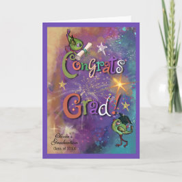 Whimsical Kosmisk Grattis Grad Lila Examen Kort