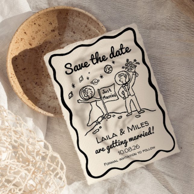 Whimsical kosmisk rymd Save The Date-inbjudan Spara Datumet (Cosmic space whimsical save the date invitation)