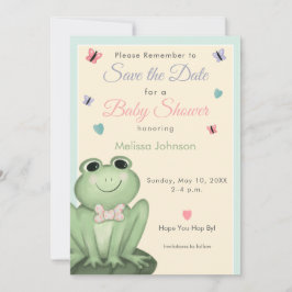 Whimsical Kräm Mintgrön Groda Baby Spara Datum Inbjudningar