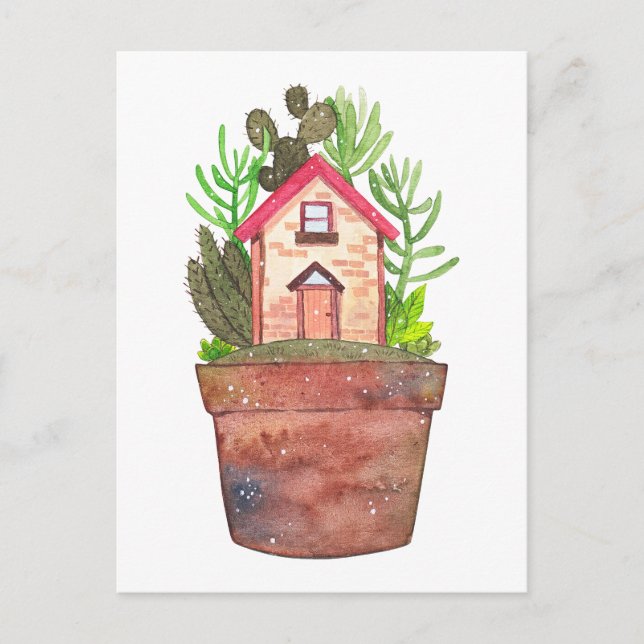 Whimsical Krukväxt Terrarium Postkort Vykort (Framsida)