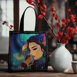 Whimsical kvinnorna med rosor tygkasse