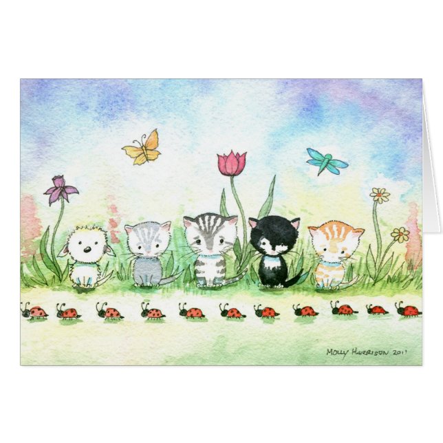 Whimsical Ladybug Kitty Katt Valp Kort (Framsidan Horizontal)
