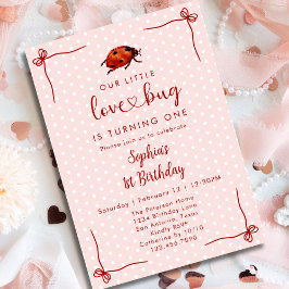 Whimsical Ladybug Love Bug Girl 1st Birthday Inbjudningar