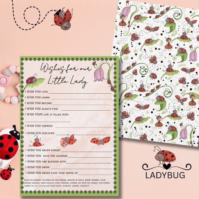 Whimsical Ladybug Önskar för Vår Lilla Dam Spel  Inbjudningar (Whimsical Ladybug Wishes for Our Little Lady Game Invitation)