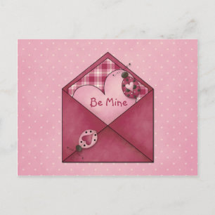 Whimsical Ladybugs Hearts on Kuvert Valentine Helg Vykort