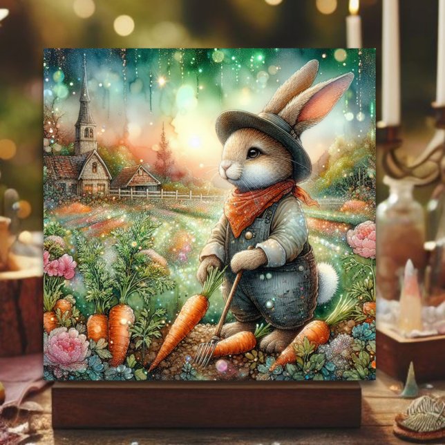 Whimsical Land Gardener Bunny Påsk Julkort (Skapare uppladdad)