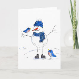 Whimsical Långbent Snöman Kort