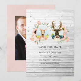 Whimsical lantlig skogshjort bröllop spara datumet