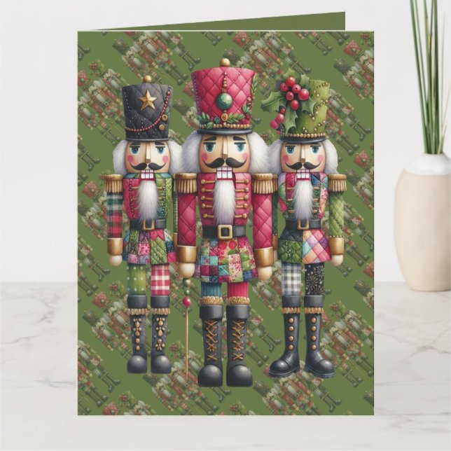 Whimsical Lapptäcke Jul Nötknäppar Trio Kort (Framsida)