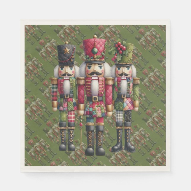 Whimsical Lapptäcke Jul Nötknäppare Trio Pappersservett (Framsidan)
