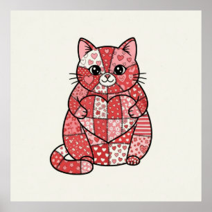 Whimsical Lapptäcke Kattunge som Håller Hjärta Kon Poster