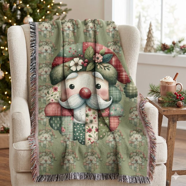 Whimsical Lapptäcke Tomte Jul Filt (Whimsical Patchwork Santa Folk Christmas Throw Blanket)