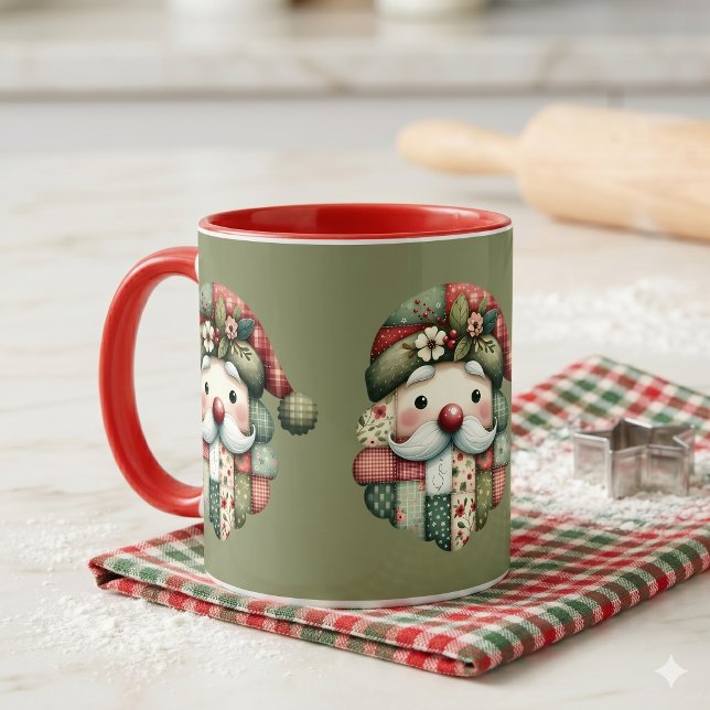 Whimsical Lapptäcke Tomte Jul Mugg (Whimsical Patchwork Santa Folk Christmas Mug)