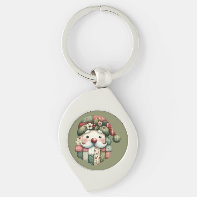 Whimsical Lapptäcke Tomte Jul Swirl Silverfärgad Nyckelring (Framsidan)