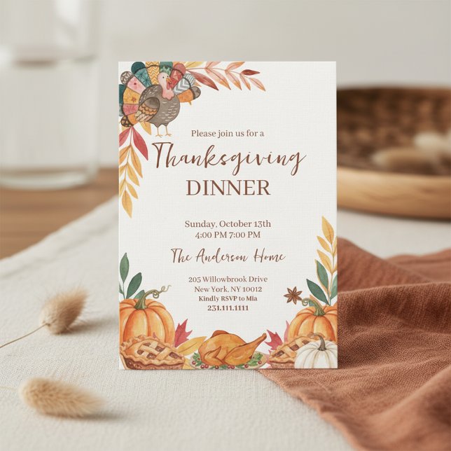 Whimsical Lappturkos Thanksgiving Inbjudningar (Cozy Thanksgiving Party)