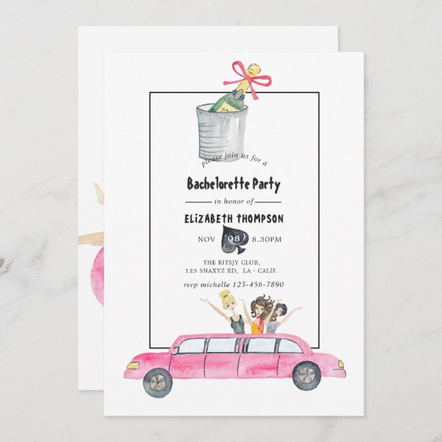 Whimsical Las Vegas Bachelorette Party-inbjudan Inbjudningar (Fram/baksida)