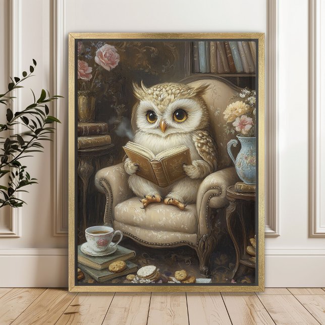 Whimsical Läsuggla Bokälskare Konsttryck Poster (Skapare uppladdad)