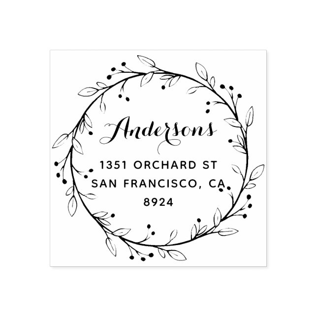 Whimsical Laurel Wandeand Anpassningsbar Returadre Stämpel (Tryck)