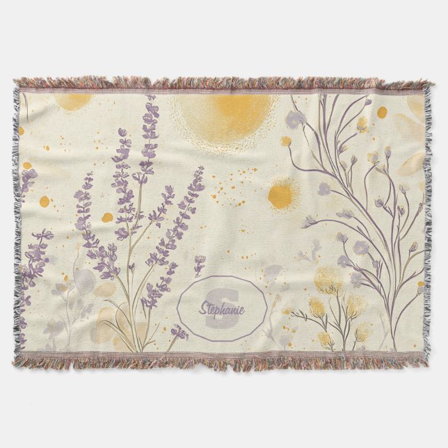 Whimsical Lavender & Gult Blommönster Filt (Framsidan)