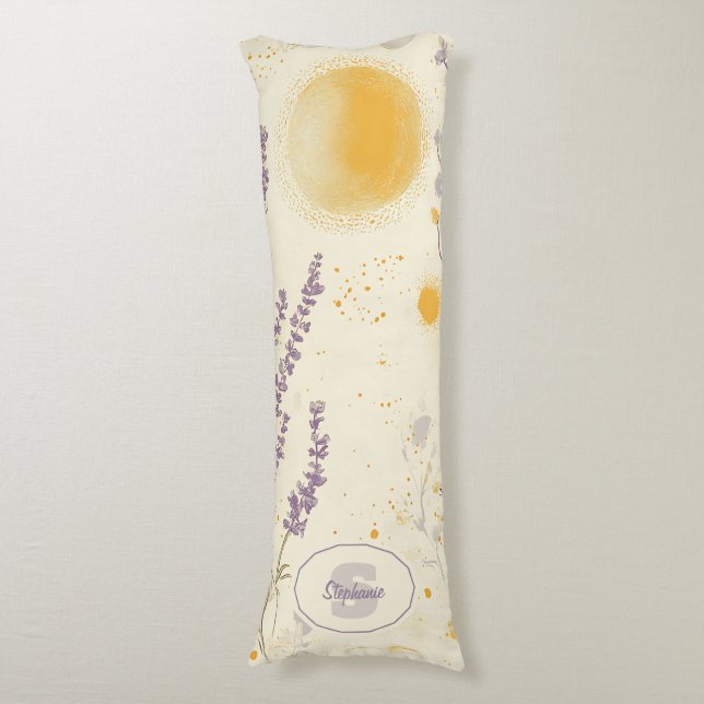 Whimsical Lavender & Gult Blommönster Kroppskudde (Framsidan Vertikal)