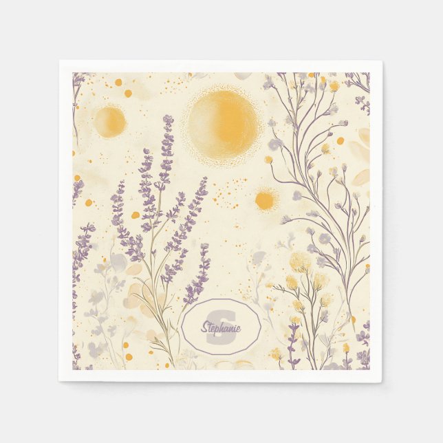 Whimsical Lavender & Gult Blommönster Pappersservett (Framsidan)