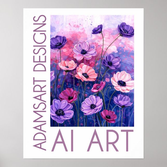 Whimsical Lavender & Pink Anemone Flower Garden Poster (Framsidan)