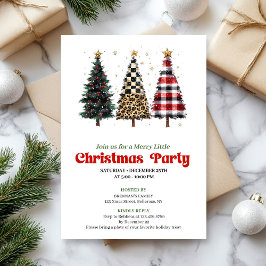 Whimsical leopard and gold Christmas tree invite Inbjudningar