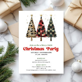Whimsical leopard and plaid Christmas tree invite Inbjudningar