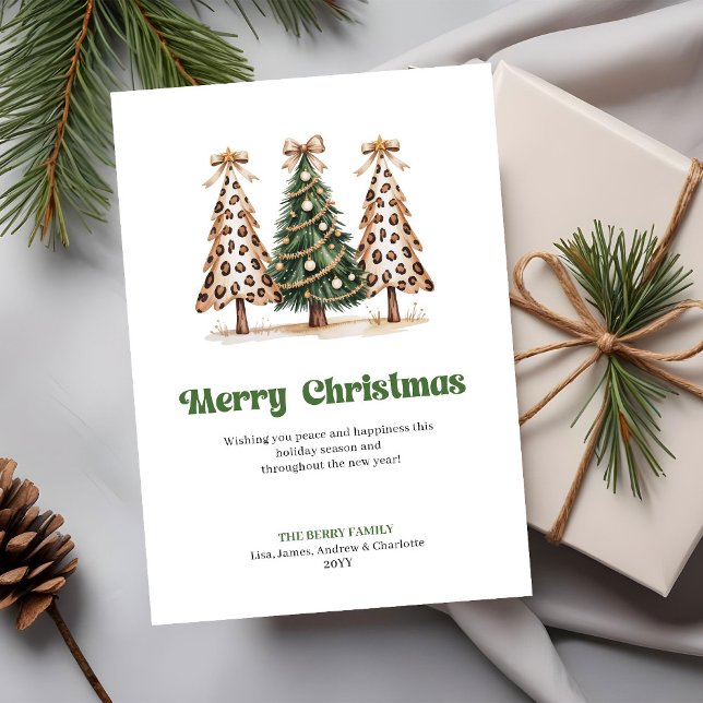 Whimsical Leopard Mönster Vattenfärg Jul  Julkort (Whimsical Leopard Pattern Watercolor Christmas Tree Card)