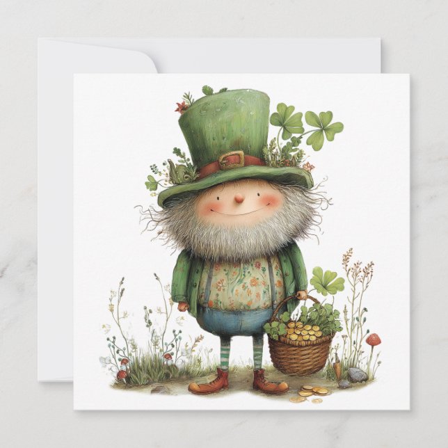 Whimsical Leprechaun God St. Patricks dag Kort (Framsida)