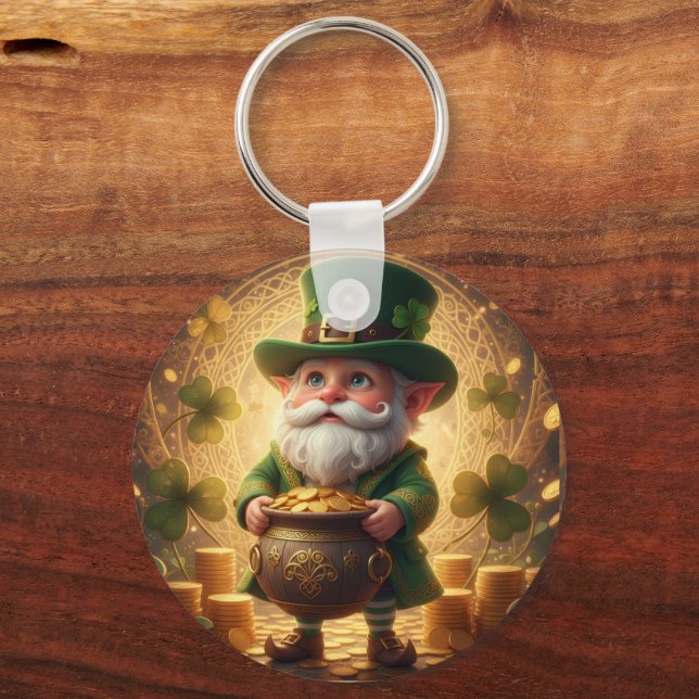 Whimsical Leprechaun Pot of Gold Keychain Nyckelring (Baksida)