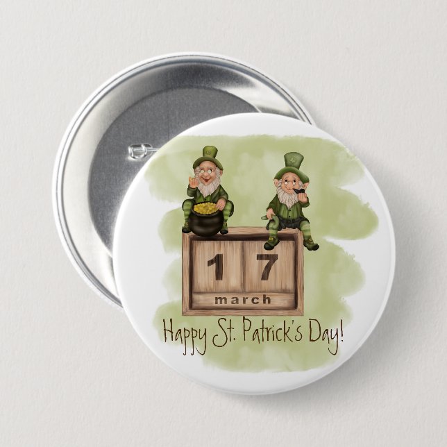 Whimsical Leprechaunss St. Patrick's Day Knapp (Framsida & baksida)