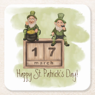 Whimsical Leprechaunss St. Patrick's Day Underlägg Papper Kvadrat