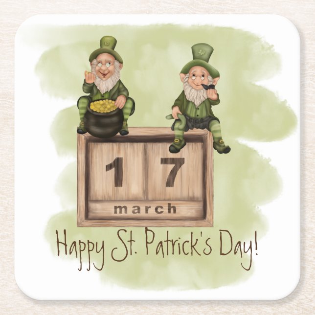 Whimsical Leprechaunss St. Patrick's Day Underlägg Papper Kvadrat (Framsidan)