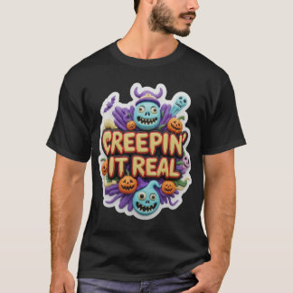 Whimsical lertecknad Halloween-illustration med ku T Shirt