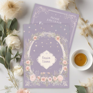 Whimsical lila och rosablommig inbjudan