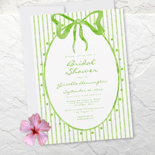 Whimsical Lime Vattenfärg Bow Stripe Bröllopsdusch Inbjudningar