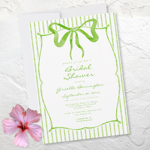 Whimsical Lime Vattenfärg Bow Stripe Bröllopsdusch Inbjudningar