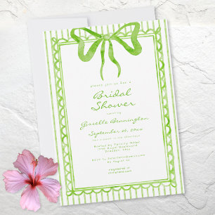 Whimsical Lime Vattenfärg Bow Stripe Bröllopsdusch Inbjudningar