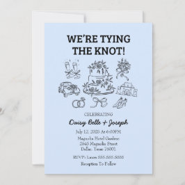 Whimsical Line Art Wedding Blue Invitation Inbjudningar