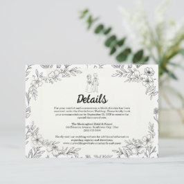 Whimsical Linje Konst Blommig Bröllopsdetaljkort Tilläggskort