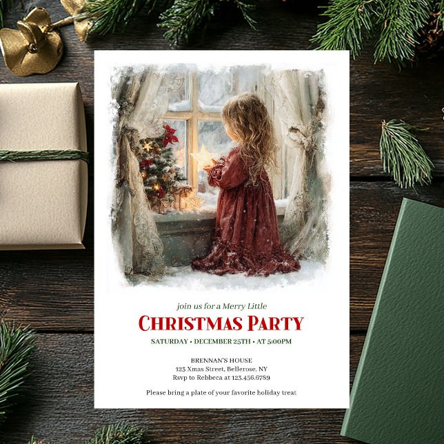 Whimsical liten flicka som håller lysande stjärna  inbjudningar (Whimsical little girl holding shining star digital invitation

)